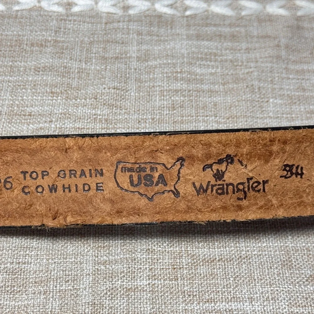 Wrangler Mens Western Tooled Brown Leather Belt Made in USA 4126 Size 34